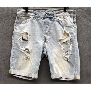 Divided Womens Denim Jean Shorts Size 34 Button Fly Destroyed Tattoo Blow Out
